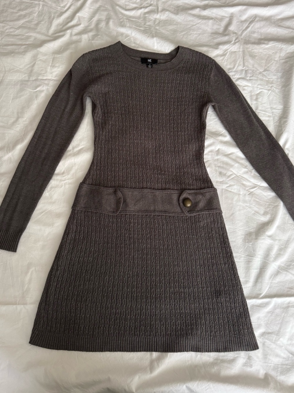 Iz Byer Long-Sleeve Knit A-Line Dress in grey